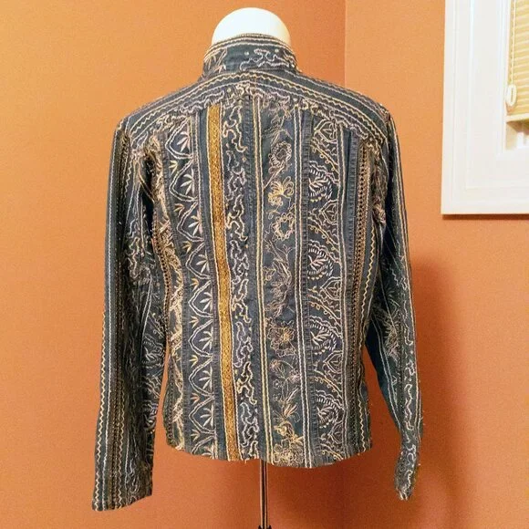 Chico’s Cropped Floral Embroidered & Sequin Denim Jacket Medium Wash - Picture 5 of 13